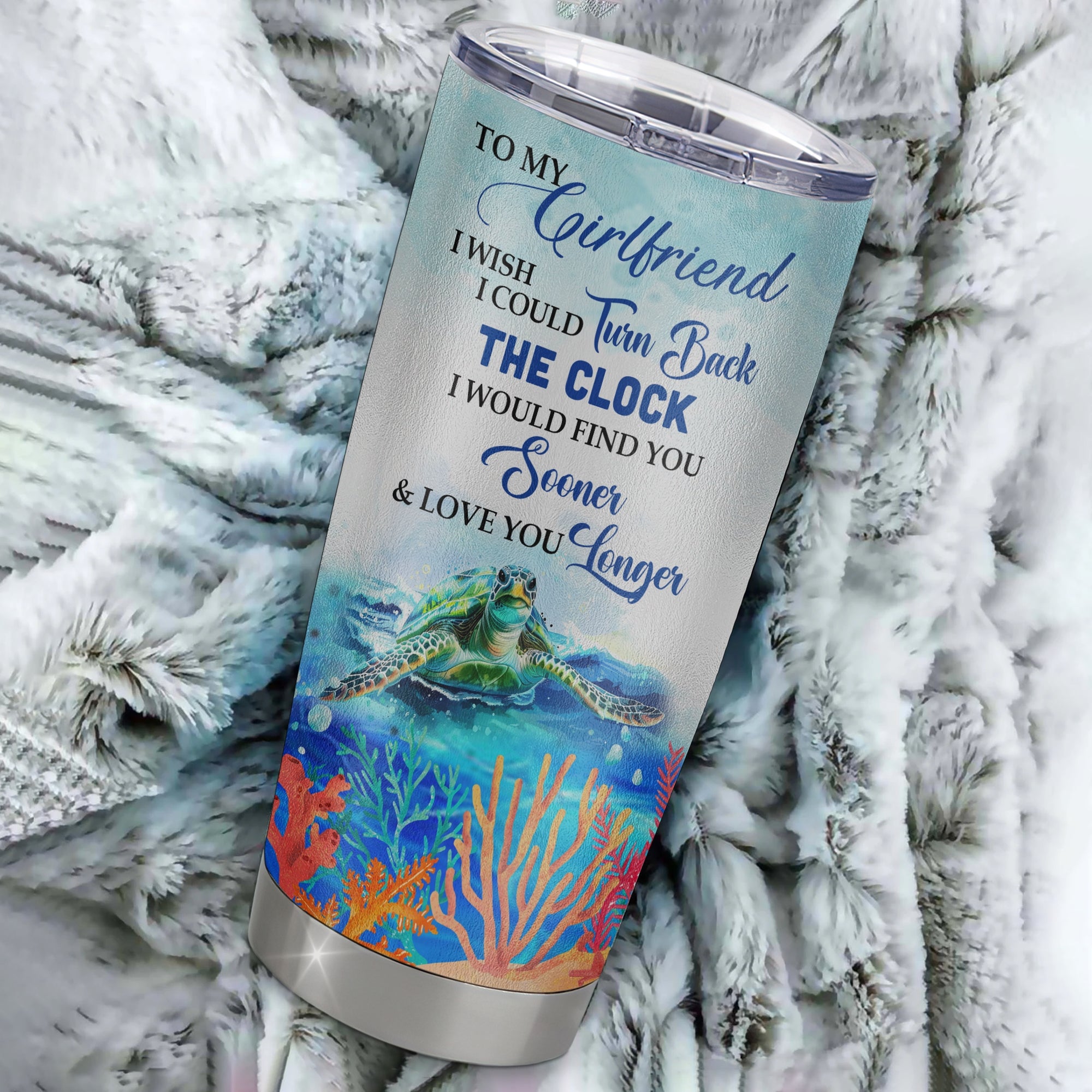 Personalized To My Girlfriend From Boyfriend Stainless Steel Tumbler Cup I Wish I Could Turn Back The Clock Turtle Girlfriend Birthday Valentines Day Christmas Travel Mug | teecentury