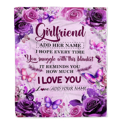 Personalized To My Girlfriend Gifts Blanket From Fiance Purple Floral Birthday Gifts For Girlfriend Romantic Valentines For Her Christmas Custom Fleece Blanket | teecentury
