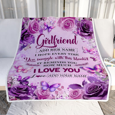 Personalized To My Girlfriend Gifts Blanket From Fiance Purple Floral Birthday Gifts For Girlfriend Romantic Valentines For Her Christmas Custom Fleece Blanket | teecentury