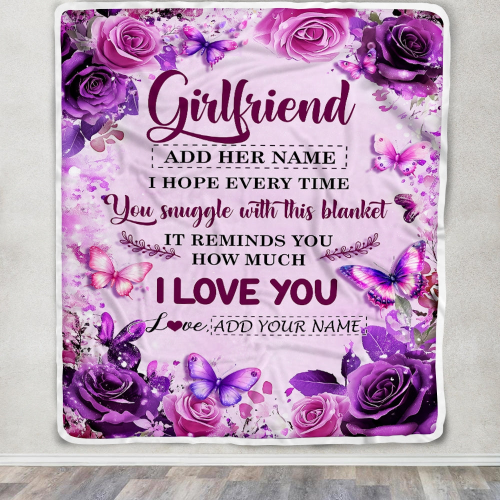 Personalized To My Girlfriend Gifts Blanket From Fiance Purple Floral Birthday Gifts For Girlfriend Romantic Valentines For Her Christmas Custom Fleece Blanket | teecentury