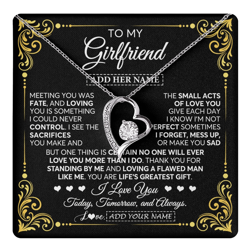 Forever Love Necklace 14K White Gold Finish | 1 | Personalized To My Girlfriend Gifts Necklace From Boyfriend A Meaningful Romantic Jewelry Gift For Anniversary Birthday Christmas Custom Gift Box Message Card | https://teecentury.