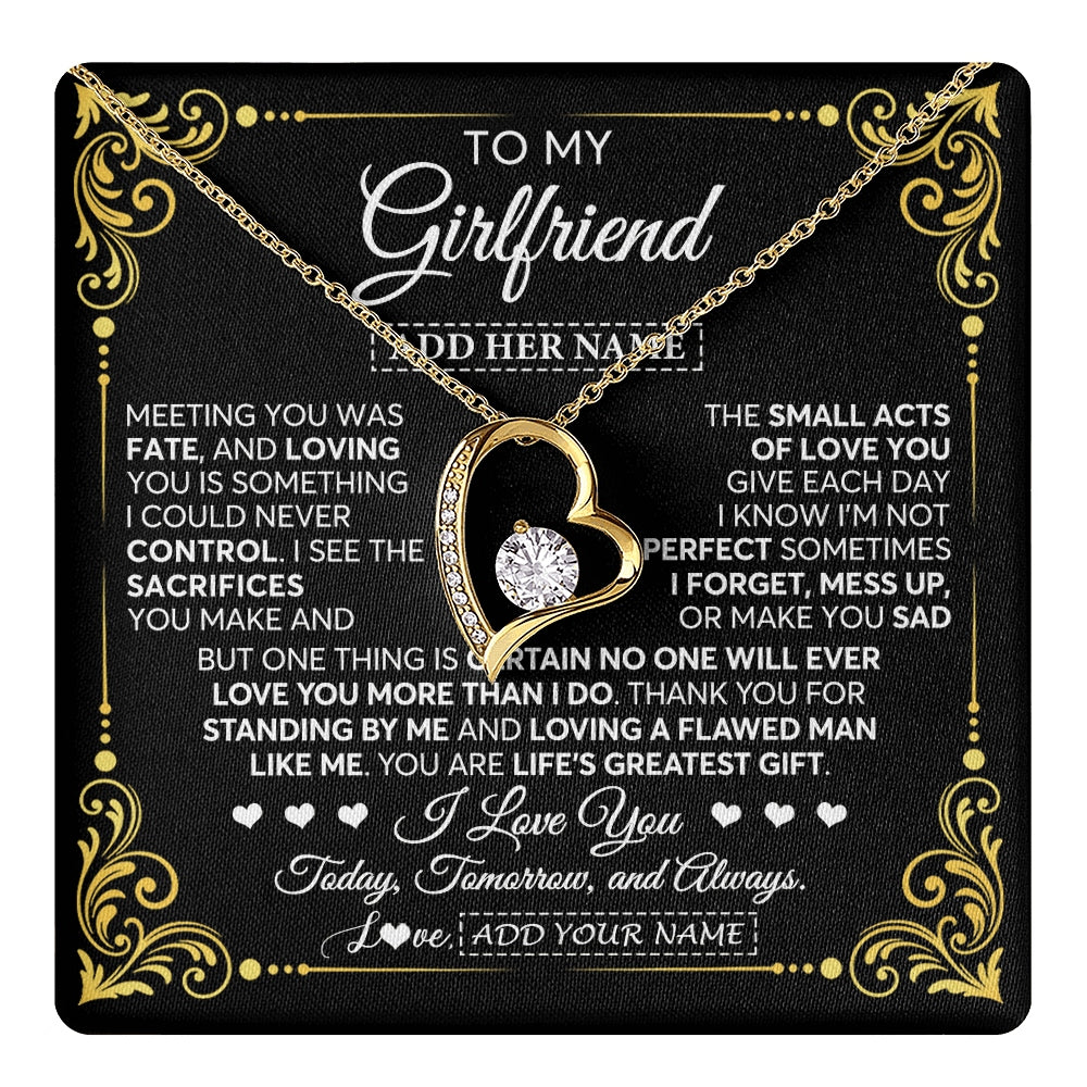 Forever Love Necklace 18K Yellow Gold Finish | 1 | Personalized To My Girlfriend Gifts Necklace From Boyfriend A Meaningful Romantic Jewelry Gift For Anniversary Birthday Christmas Custom Gift Box Message Card | https://teecentury.