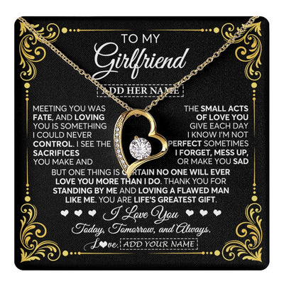Forever Love Necklace 18K Yellow Gold Finish | 1 | Personalized To My Girlfriend Gifts Necklace From Boyfriend A Meaningful Romantic Jewelry Gift For Anniversary Birthday Christmas Custom Gift Box Message Card | https://teecentury.