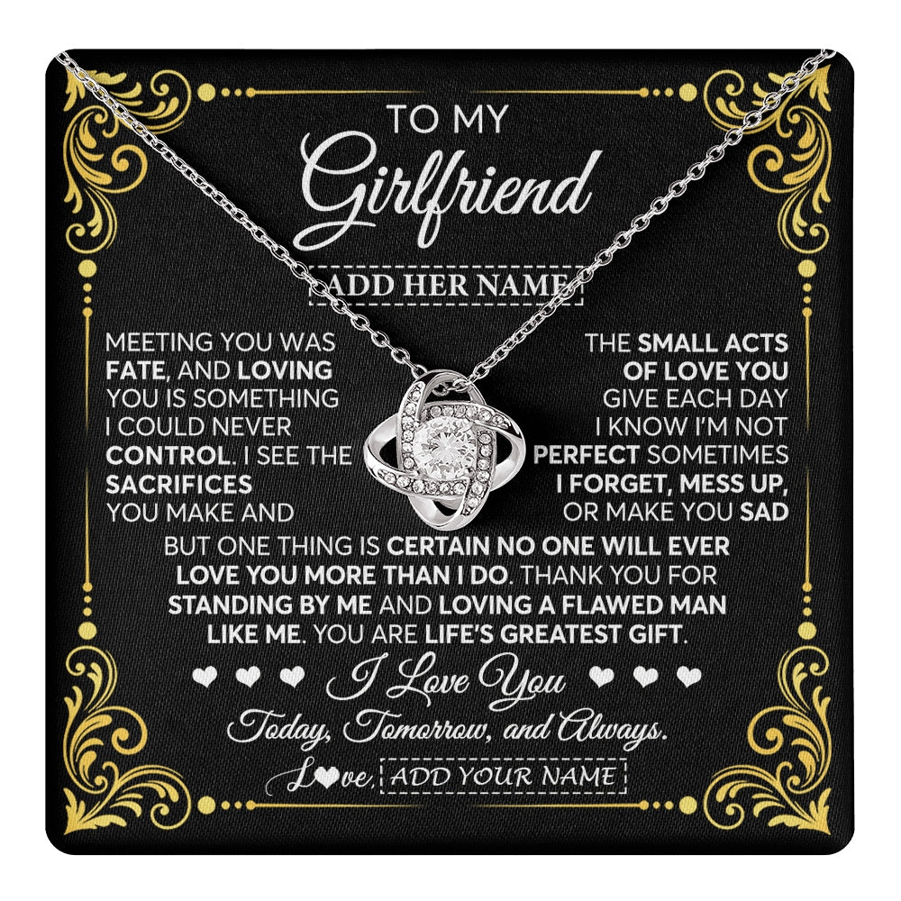 Love Knot Necklace 14K White Gold Finish | 1 | Personalized To My Girlfriend Gifts Necklace From Boyfriend A Meaningful Romantic Jewelry Gift For Anniversary Birthday Christmas Custom Gift Box Message Card | https://teecentury.