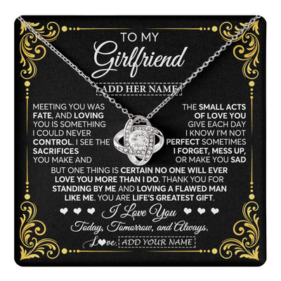 Love Knot Necklace 14K White Gold Finish | 1 | Personalized To My Girlfriend Gifts Necklace From Boyfriend A Meaningful Romantic Jewelry Gift For Anniversary Birthday Christmas Custom Gift Box Message Card | https://teecentury.