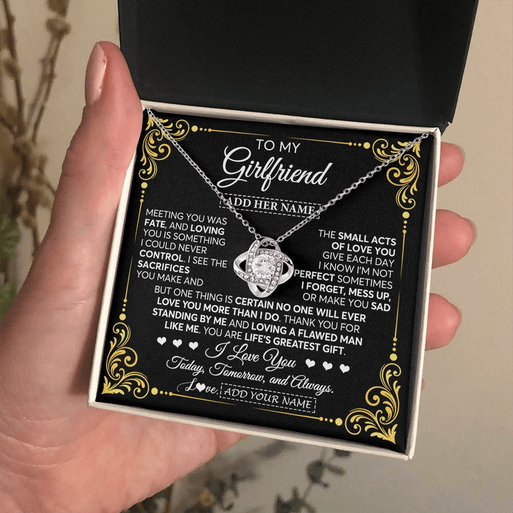 Love Knot Necklace 14K White Gold Finish | 2 | Personalized To My Girlfriend Gifts Necklace From Boyfriend A Meaningful Romantic Jewelry Gift For Anniversary Birthday Christmas Custom Gift Box Message Card | https://teecentury.