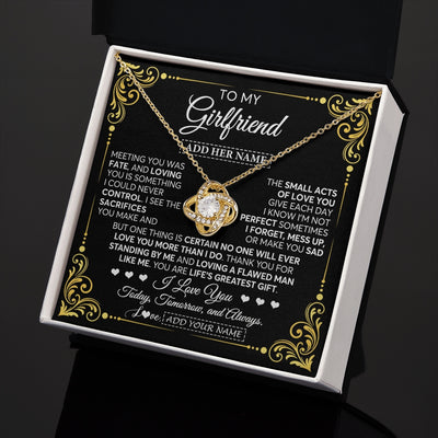 Love Knot Necklace 18K Yellow Gold Finish | 2 | Personalized To My Girlfriend Gifts Necklace From Boyfriend A Meaningful Romantic Jewelry Gift For Anniversary Birthday Christmas Custom Gift Box Message Card | https://teecentury.