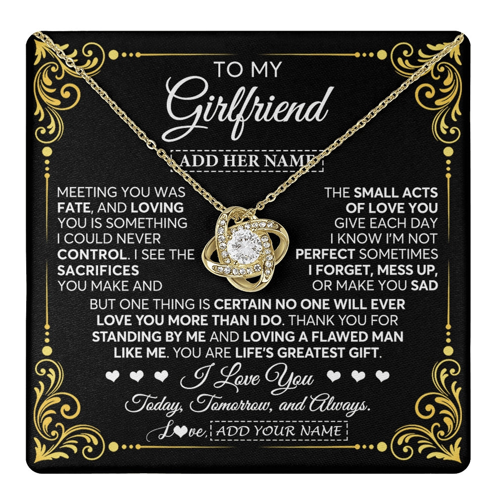 Love Knot Necklace 18K Yellow Gold Finish | 1 | Personalized To My Girlfriend Gifts Necklace From Boyfriend A Meaningful Romantic Jewelry Gift For Anniversary Birthday Christmas Custom Gift Box Message Card | https://teecentury.