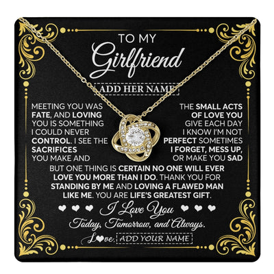 Love Knot Necklace 18K Yellow Gold Finish | 1 | Personalized To My Girlfriend Gifts Necklace From Boyfriend A Meaningful Romantic Jewelry Gift For Anniversary Birthday Christmas Custom Gift Box Message Card | https://teecentury.