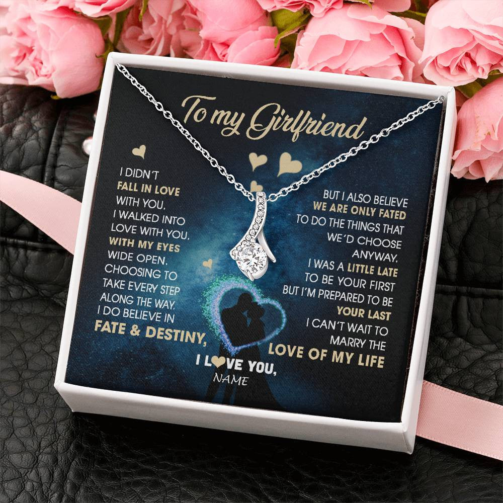 Alluring Beauty Necklace 14K White Gold Finish | Personalized To My Girlfriend Necklace Fall In Love With You Future Wife Birthday Anniversary Valentines Day Christmas Customized Gift Box Message Card | teecentury