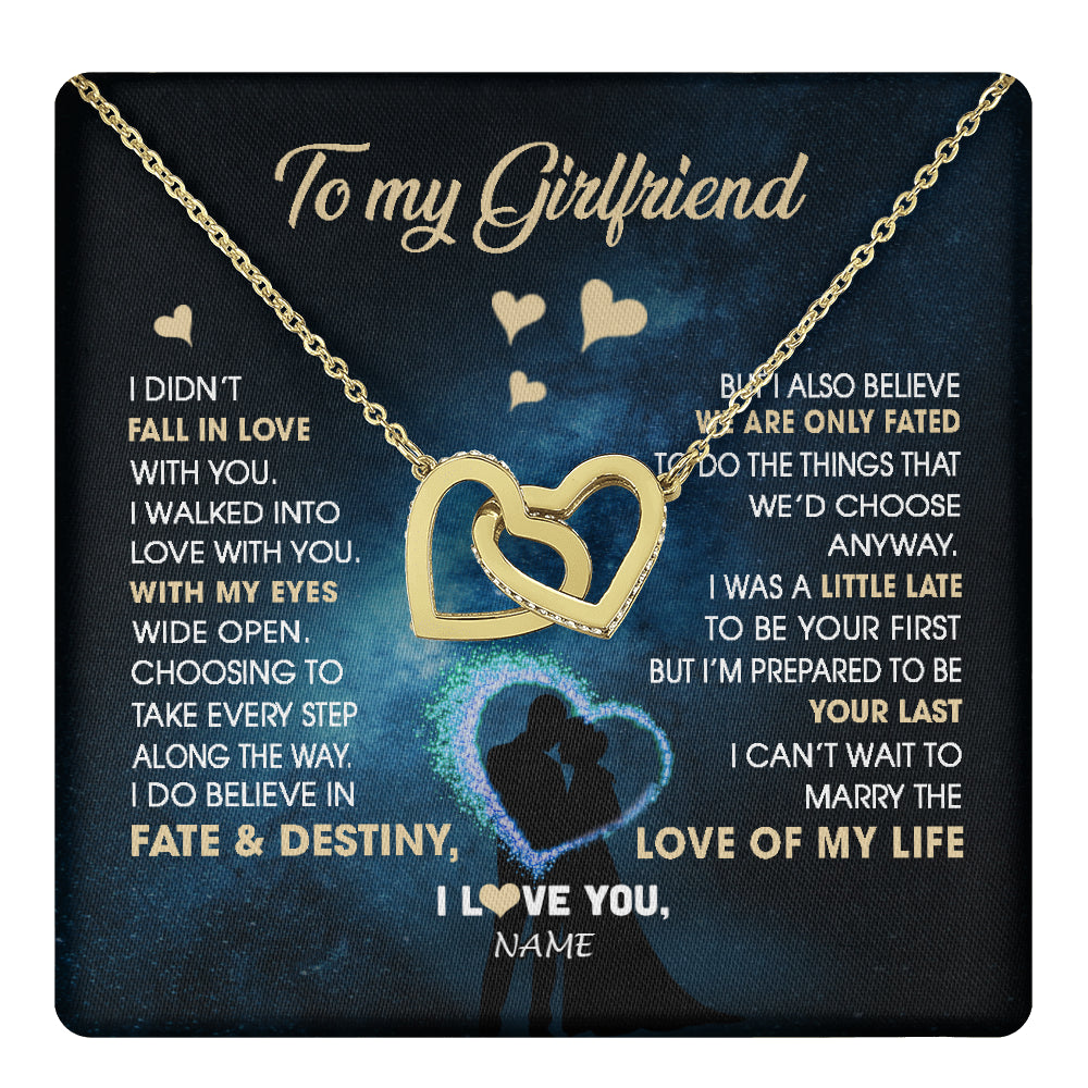 Interlocking Hearts Necklace 18K Yellow Gold Finish | 1 | Personalized To My Girlfriend Necklace Fall In Love With You Future Wife Birthday Anniversary Valentines Day Christmas Customized Gift Box Message Card | teecentury
