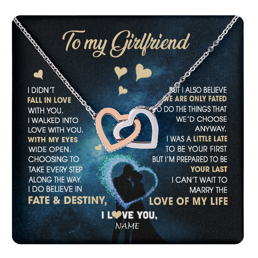 Interlocking Hearts Necklace Stainless Steel & Rose Gold Finish | 1 | Personalized To My Girlfriend Necklace Fall In Love With You Future Wife Birthday Anniversary Valentines Day Christmas Customized Gift Box Message Card | teecentury