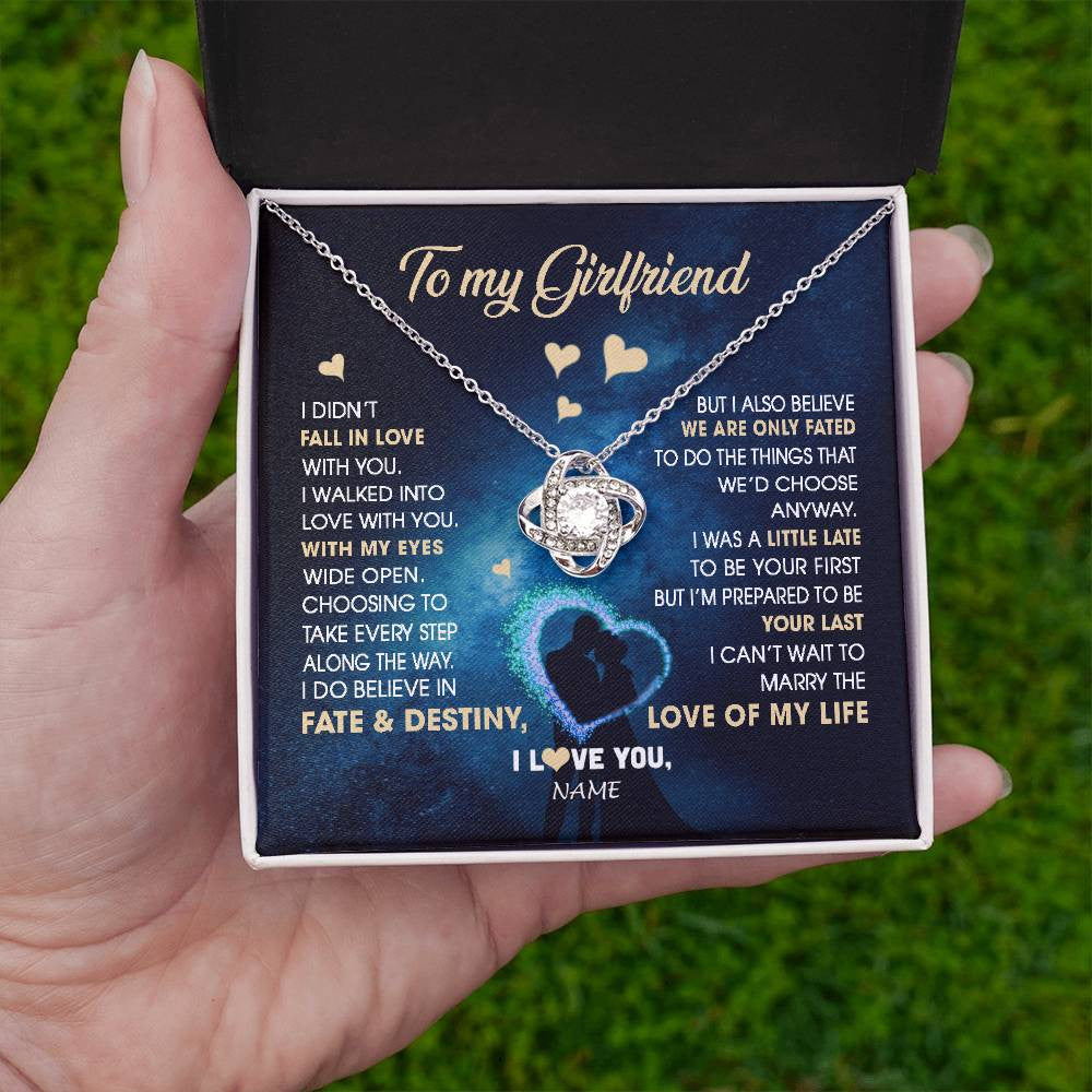 Love Knot Necklace 14K White Gold Finish | Personalized To My Girlfriend Necklace Fall In Love With You Future Wife Birthday Anniversary Valentines Day Christmas Customized Gift Box Message Card | teecentury