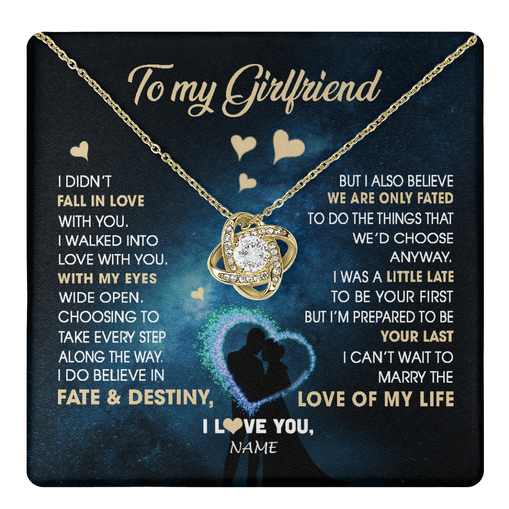 Love Knot Necklace 18K Yellow Gold Finish | 1 | Personalized To My Girlfriend Necklace Fall In Love With You Future Wife Birthday Anniversary Valentines Day Christmas Customized Gift Box Message Card | teecentury
