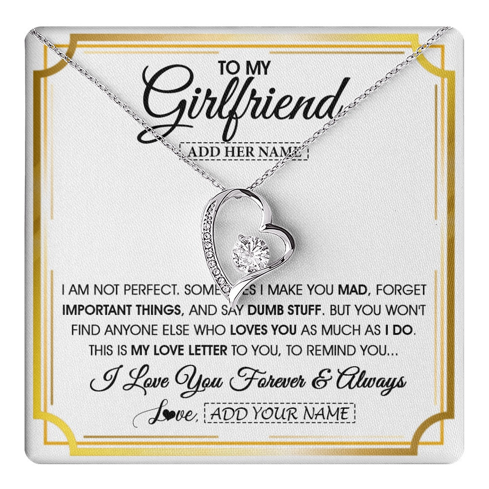 Forever Love Necklace 14K White Gold Finish | 1 | Personalized To My Girlfriend Necklace For Women Love Letter Romatic Gifts For Her Girlfriend Gift From Boyfriend Valentines Custom Gift Box Message Card | https://teecentury.