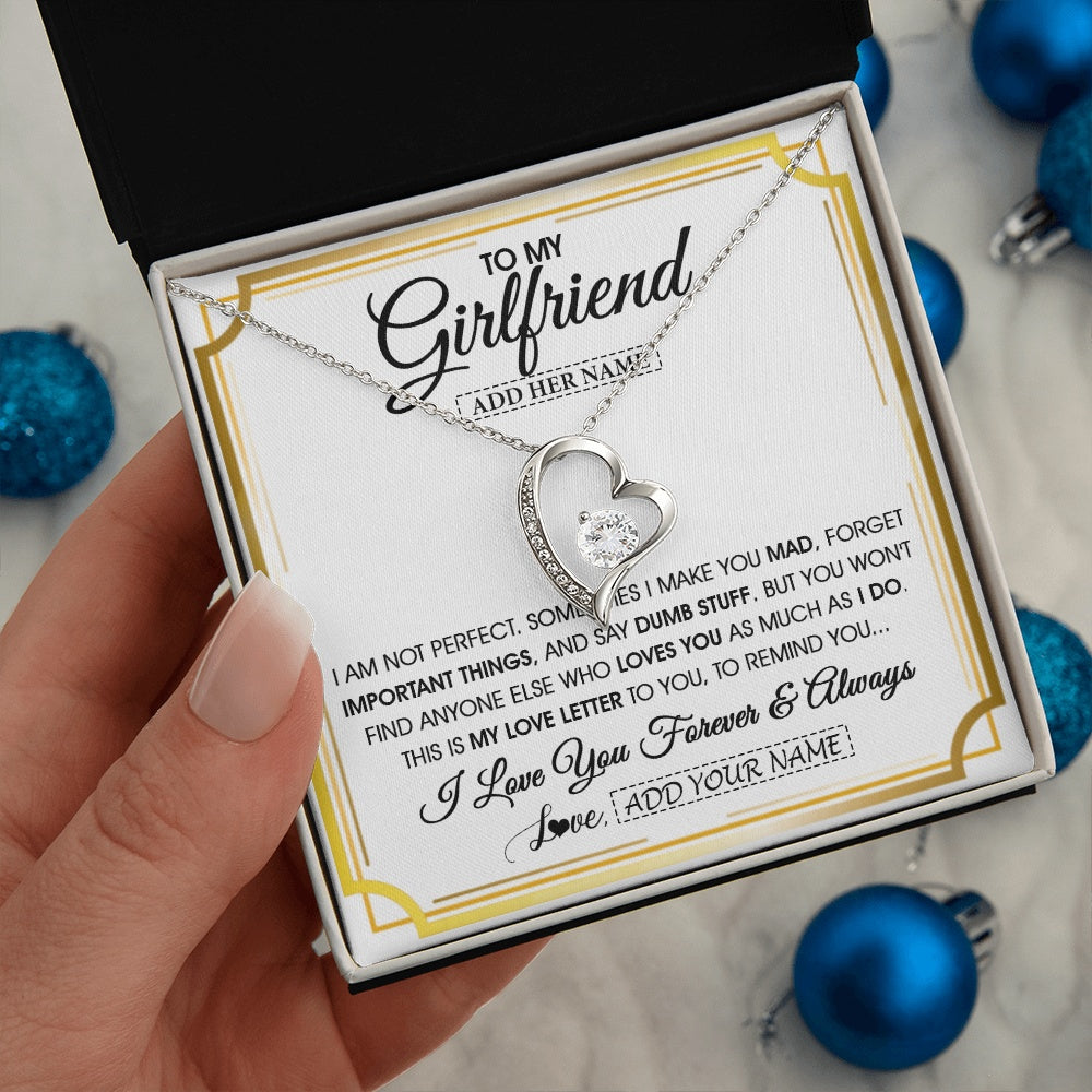 Forever Love Necklace 14K White Gold Finish | 2 | Personalized To My Girlfriend Necklace For Women Love Letter Romatic Gifts For Her Girlfriend Gift From Boyfriend Valentines Custom Gift Box Message Card | https://teecentury.