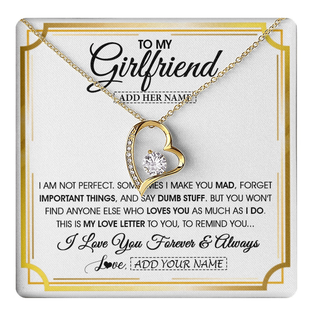 Forever Love Necklace 18K Yellow Gold Finish | 1 | Personalized To My Girlfriend Necklace For Women Love Letter Romatic Gifts For Her Girlfriend Gift From Boyfriend Valentines Custom Gift Box Message Card | https://teecentury.