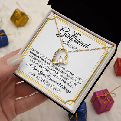 Forever Love Necklace 18K Yellow Gold Finish | 2 | Personalized To My Girlfriend Necklace For Women Love Letter Romatic Gifts For Her Girlfriend Gift From Boyfriend Valentines Custom Gift Box Message Card | https://teecentury.