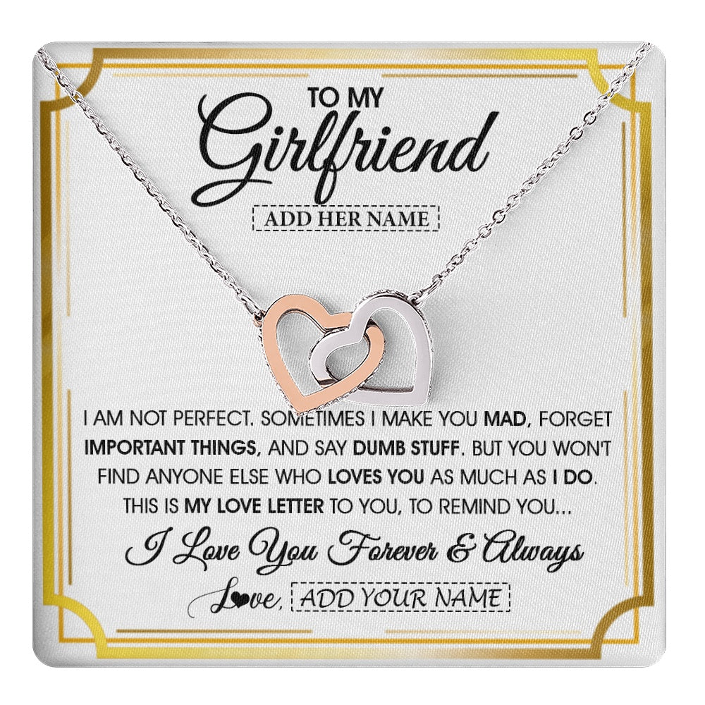 Interlocking Hearts Necklace Stainless Steel & Rose Gold Finish | 1 | Personalized To My Girlfriend Necklace For Women Love Letter Romatic Gifts For Her Girlfriend Gift From Boyfriend Valentines Custom Gift Box Message Card | https://teecentury.