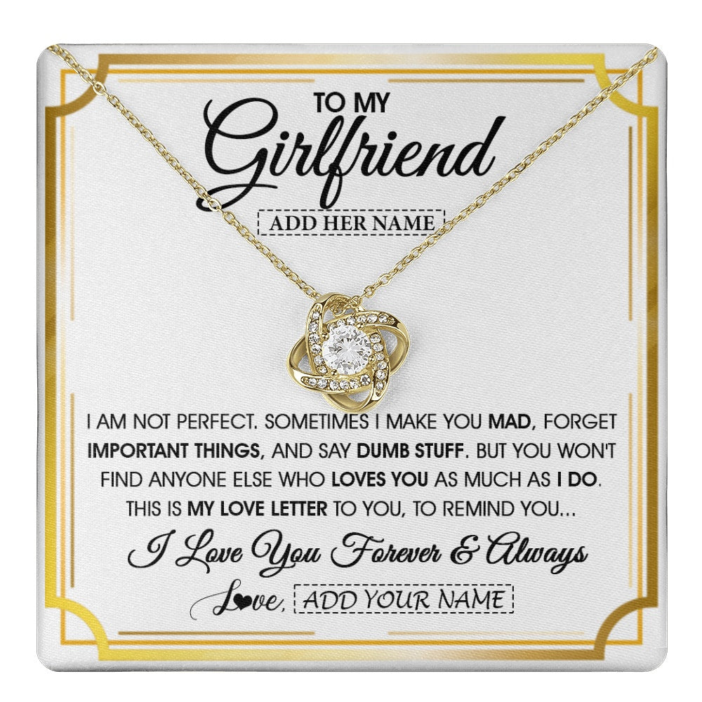 Love Knot Necklace 18K Yellow Gold Finish | 1 | Personalized To My Girlfriend Necklace For Women Love Letter Romatic Gifts For Her Girlfriend Gift From Boyfriend Valentines Custom Gift Box Message Card | https://teecentury.