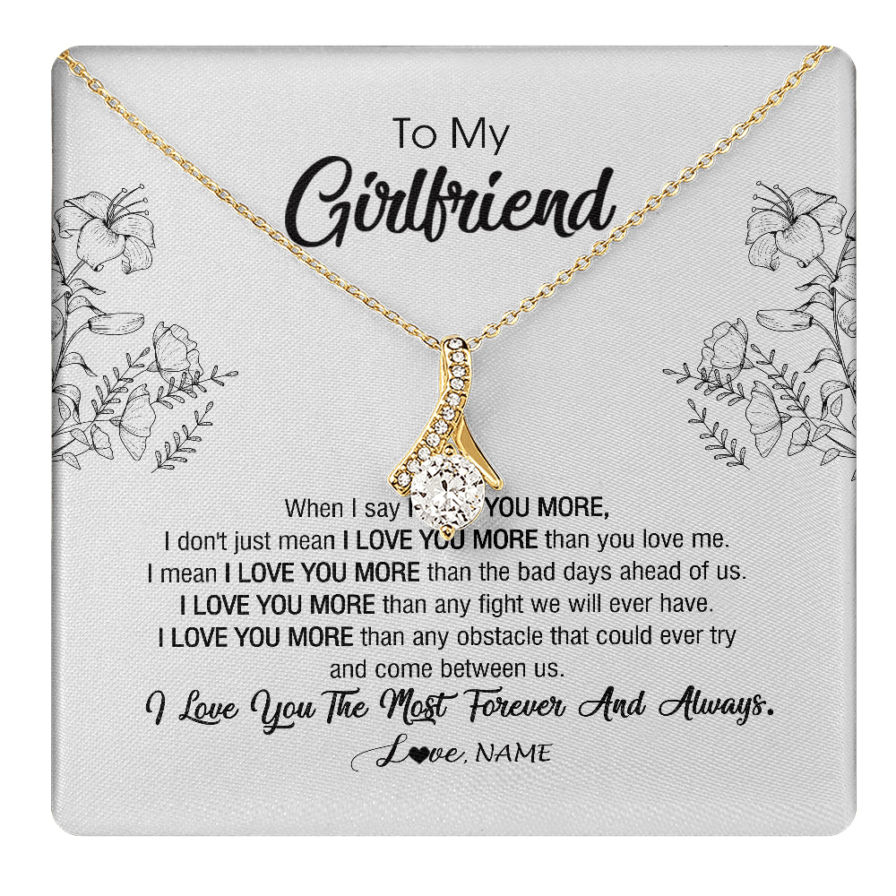 Alluring Beauty Necklace 18K Yellow Gold Finish | 1 | Personalized To My Girlfriend Necklace From Boyfriend I Love You More Girlfriend Birthday Anniversary Wedding Valentines Day Christmas Customized Message Card | teecentury