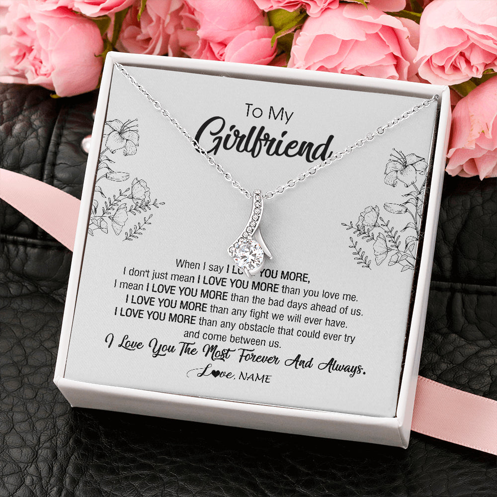 Alluring Beauty Necklace 14K White Gold Finish | 2 | Personalized To My Girlfriend Necklace From Boyfriend I Love You More Girlfriend Birthday Anniversary Wedding Valentines Day Christmas Customized Message Card | teecentury