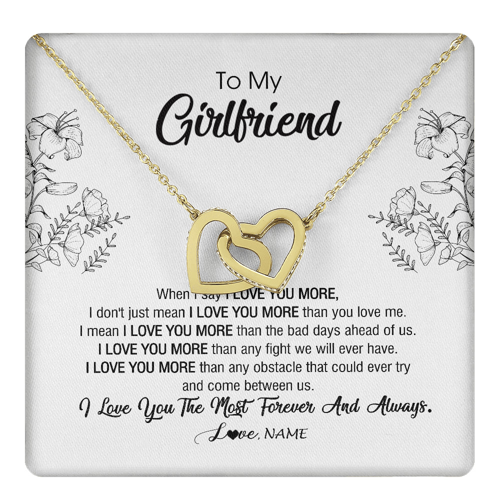 Interlocking Hearts Necklace 18K Yellow Gold Finish | 1 | Personalized To My Girlfriend Necklace From Boyfriend I Love You More Girlfriend Birthday Anniversary Wedding Valentines Day Christmas Customized Message Card | teecentury