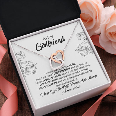 Interlocking Hearts Necklace Stainless Steel & Rose Gold Finish | 2 | Personalized To My Girlfriend Necklace From Boyfriend I Love You More Girlfriend Birthday Anniversary Wedding Valentines Day Christmas Customized Message Card | teecentury