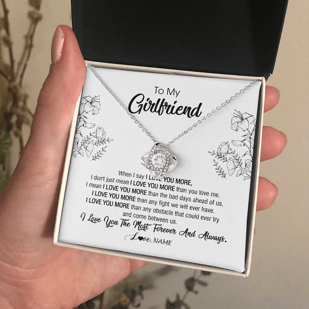 Love Knot Necklace 14K White Gold Finish | 2 | Personalized To My Girlfriend Necklace From Boyfriend I Love You More Girlfriend Birthday Anniversary Wedding Valentines Day Christmas Customized Message Card | teecentury