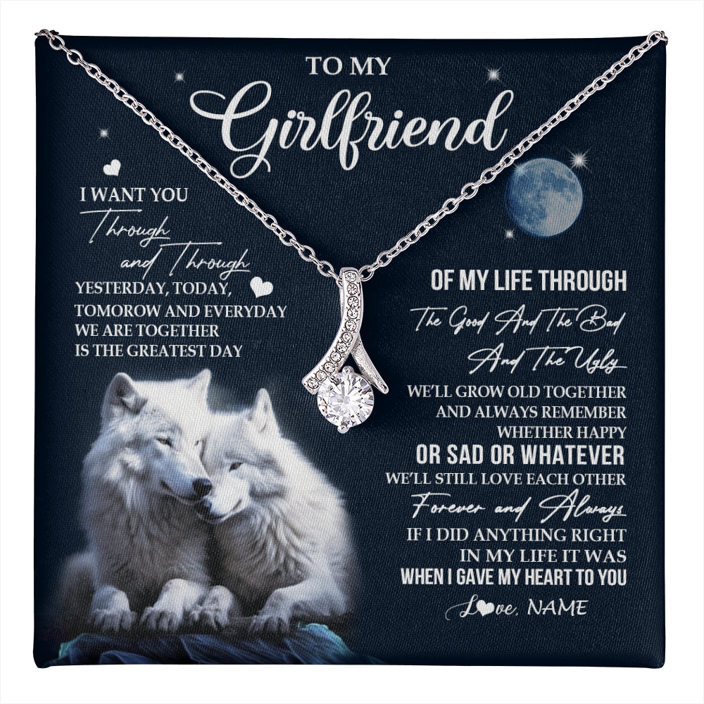 Alluring Beauty Necklace 14K White Gold Finish | 1 | Personalized To My Girlfriend Necklace From Boyfriend I Want You Wolf Girlfriend Birthday Anniversary Valentines Christmas Customized Gift Box Message Card | teecentury
