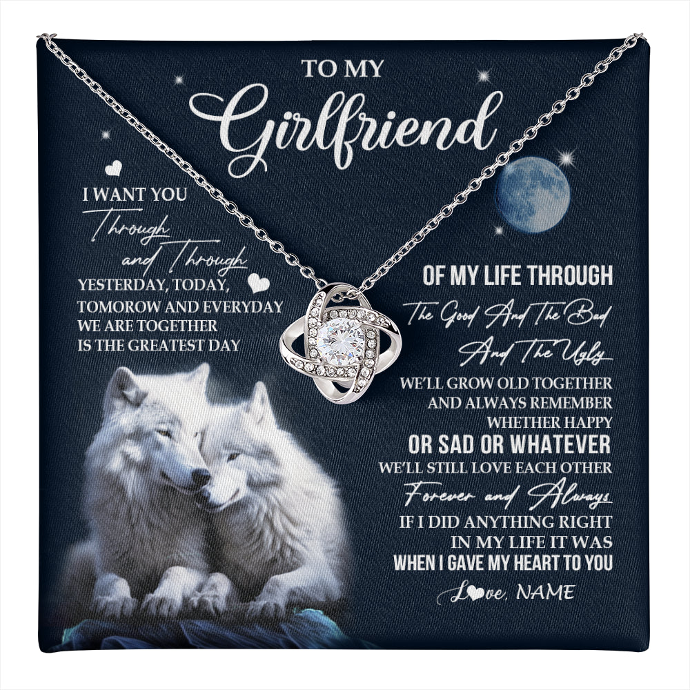 Love Knot Necklace 14K White Gold Finish | 1 | Personalized To My Girlfriend Necklace From Boyfriend I Want You Wolf Girlfriend Birthday Anniversary Valentines Christmas Customized Gift Box Message Card | teecentury