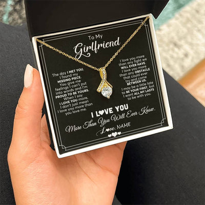Alluring Beauty Necklace 18K Yellow Gold Finish | 2 | Personalized To My Girlfriend Necklace From Boyfriend The Day I Met You Girlfriend Birthday Anniversary Valentines Christmas Customized Gift Box Message Card | teecentury