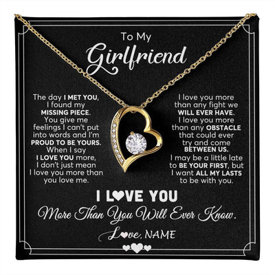 Forever Love Necklace 18K Yellow Gold Finish | 1 | Personalized To My Girlfriend Necklace From Boyfriend The Day I Met You Girlfriend Birthday Anniversary Valentines Christmas Customized Gift Box Message Card | teecentury
