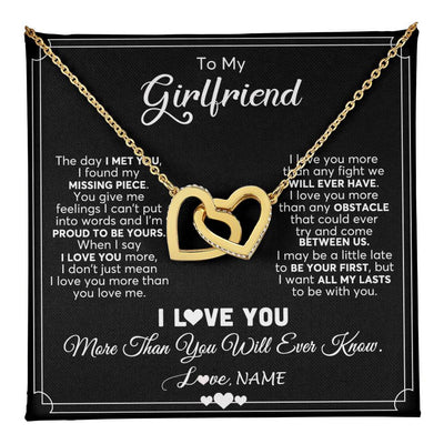 Interlocking Hearts Necklace 18K Yellow Gold Finish | 1 | Personalized To My Girlfriend Necklace From Boyfriend The Day I Met You Girlfriend Birthday Anniversary Valentines Christmas Customized Gift Box Message Card | teecentury