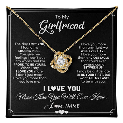 Love Knot Necklace 18K Yellow Gold Finish | 1 | Personalized To My Girlfriend Necklace From Boyfriend The Day I Met You Girlfriend Birthday Anniversary Valentines Christmas Customized Gift Box Message Card | teecentury