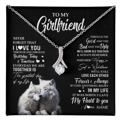 Alluring Beauty Necklace 14K White Gold Finish | 1 | Personalized To My Girlfriend Necklace From Boyfriend Wolf Never Forget That I Love You Girlfriend Birthday Christmas Customized Gift Box Message Card | teecentury