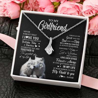 Alluring Beauty Necklace 14K White Gold Finish | 2 | Personalized To My Girlfriend Necklace From Boyfriend Wolf Never Forget That I Love You Girlfriend Birthday Christmas Customized Gift Box Message Card | teecentury