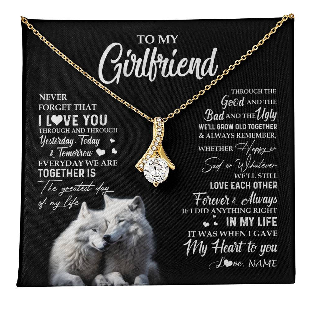 Alluring Beauty Necklace 18K Yellow Gold Finish | 1 | Personalized To My Girlfriend Necklace From Boyfriend Wolf Never Forget That I Love You Girlfriend Birthday Christmas Customized Gift Box Message Card | teecentury