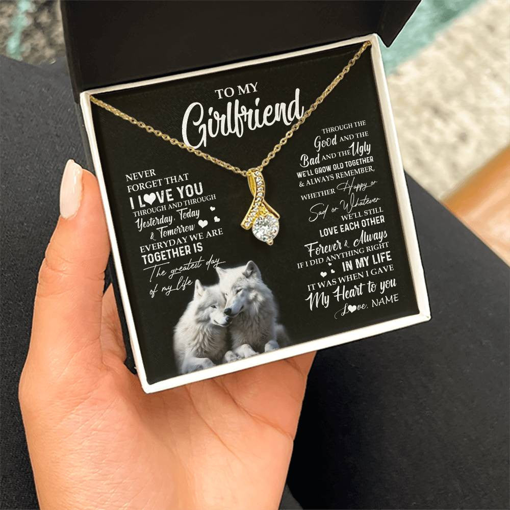 Alluring Beauty Necklace 18K Yellow Gold Finish | 2 | Personalized To My Girlfriend Necklace From Boyfriend Wolf Never Forget That I Love You Girlfriend Birthday Christmas Customized Gift Box Message Card | teecentury