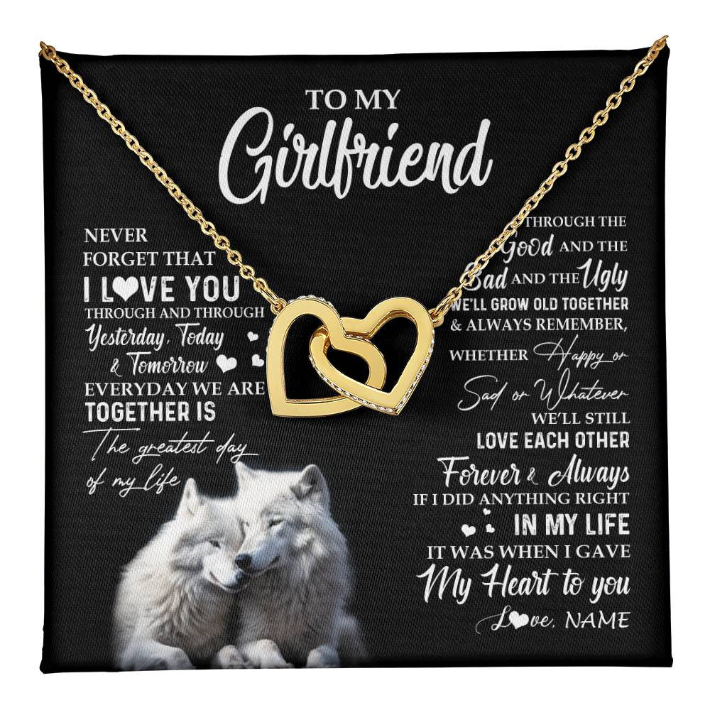 Interlocking Hearts Necklace 18K Yellow Gold Finish | 1 | Personalized To My Girlfriend Necklace From Boyfriend Wolf Never Forget That I Love You Girlfriend Birthday Christmas Customized Gift Box Message Card | teecentury
