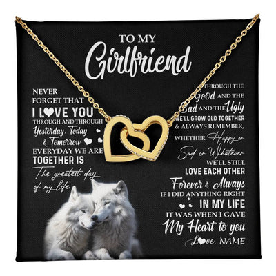 Interlocking Hearts Necklace 18K Yellow Gold Finish | 1 | Personalized To My Girlfriend Necklace From Boyfriend Wolf Never Forget That I Love You Girlfriend Birthday Christmas Customized Gift Box Message Card | teecentury