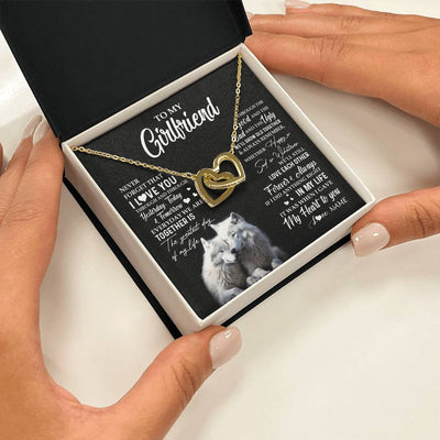 Interlocking Hearts Necklace 18K Yellow Gold Finish | 2 | Personalized To My Girlfriend Necklace From Boyfriend Wolf Never Forget That I Love You Girlfriend Birthday Christmas Customized Gift Box Message Card | teecentury