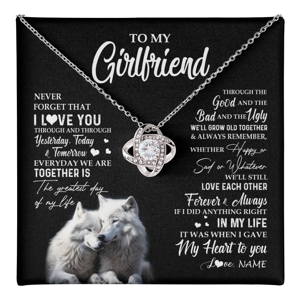 Love Knot Necklace 14K White Gold Finish | 1 | Personalized To My Girlfriend Necklace From Boyfriend Wolf Never Forget That I Love You Girlfriend Birthday Christmas Customized Gift Box Message Card | teecentury
