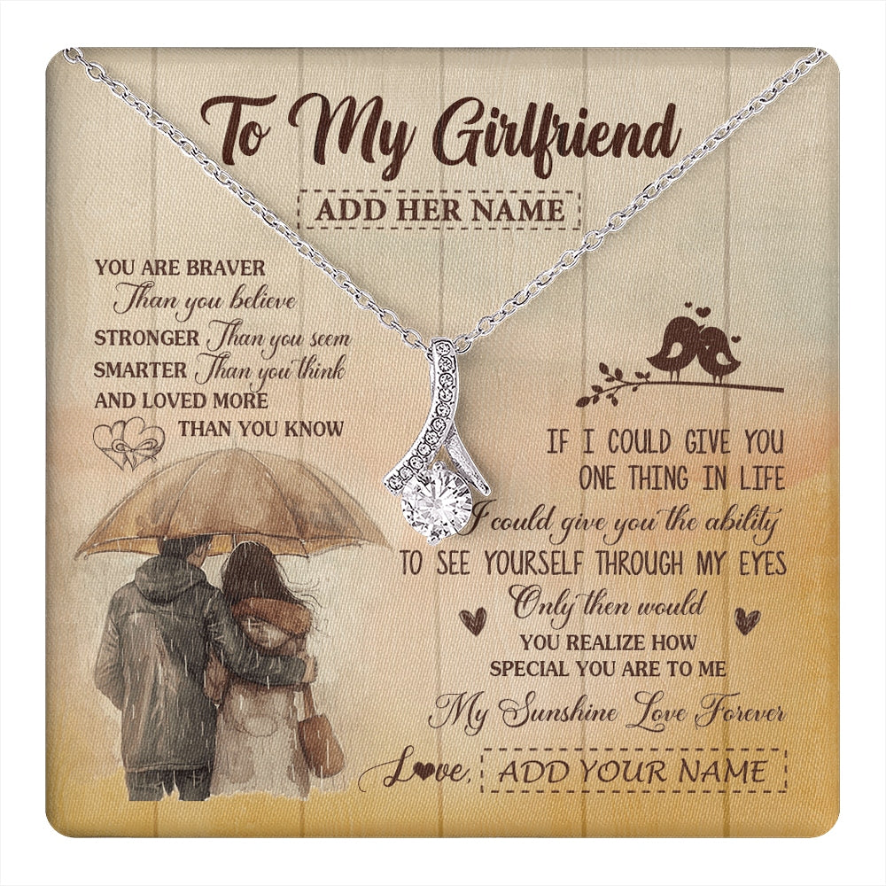 Alluring Beauty Necklace 14K White Gold Finish | 1 | Personalized To My Girlfriend Necklace From Boyfriend You Are Braver Girlfriend Birthday Gifts Anniversary Romantic Valentines Christmas Gift Box Message Card | https://teecentury.