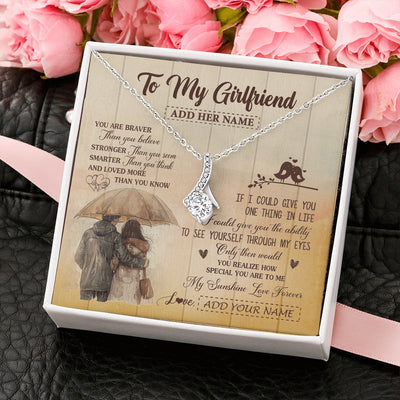 Alluring Beauty Necklace 14K White Gold Finish | 2 | Personalized To My Girlfriend Necklace From Boyfriend You Are Braver Girlfriend Birthday Gifts Anniversary Romantic Valentines Christmas Gift Box Message Card | https://teecentury.