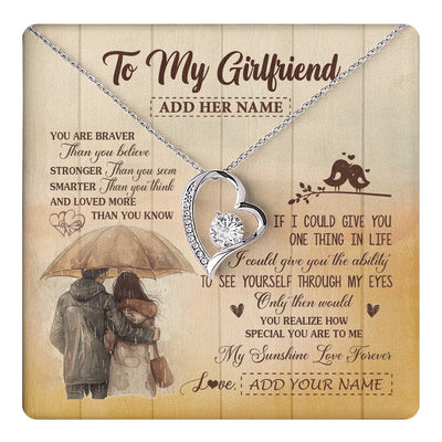 Forever Love Necklace 14K White Gold Finish | 1 | Personalized To My Girlfriend Necklace From Boyfriend You Are Braver Girlfriend Birthday Gifts Anniversary Romantic Valentines Christmas Gift Box Message Card | https://teecentury.