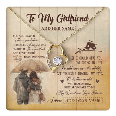 Forever Love Necklace 18K Yellow Gold Finish | 1 | Personalized To My Girlfriend Necklace From Boyfriend You Are Braver Girlfriend Birthday Gifts Anniversary Romantic Valentines Christmas Gift Box Message Card | https://teecentury.