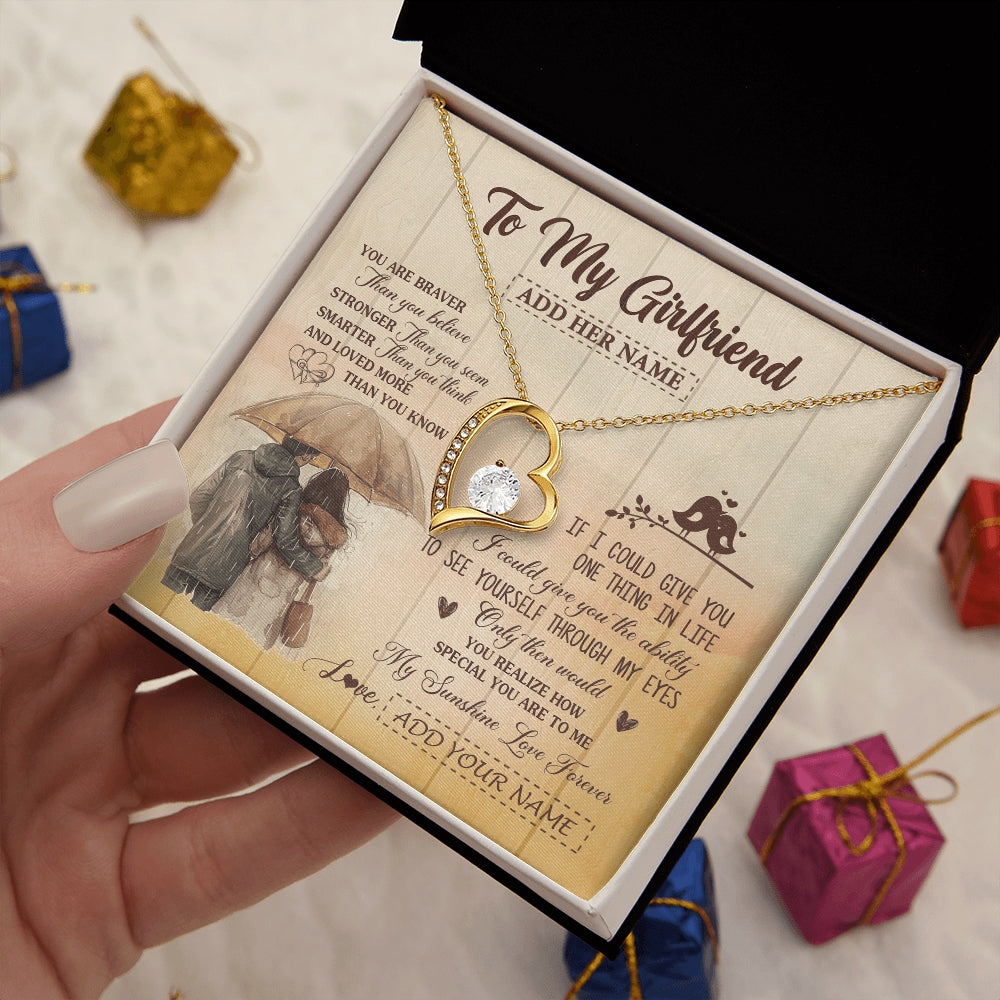 Forever Love Necklace 18K Yellow Gold Finish | 2 | Personalized To My Girlfriend Necklace From Boyfriend You Are Braver Girlfriend Birthday Gifts Anniversary Romantic Valentines Christmas Gift Box Message Card | https://teecentury.