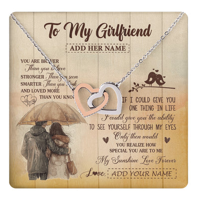 Interlocking Hearts Necklace Stainless Steel & Rose Gold Finish | 1 | Personalized To My Girlfriend Necklace From Boyfriend You Are Braver Girlfriend Birthday Gifts Anniversary Romantic Valentines Christmas Gift Box Message Card | https://teecentury.
