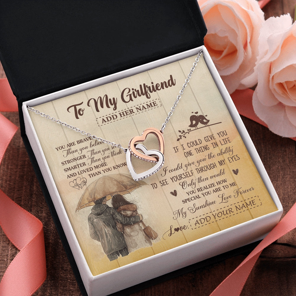 Interlocking Hearts Necklace Stainless Steel & Rose Gold Finish | 2 | Personalized To My Girlfriend Necklace From Boyfriend You Are Braver Girlfriend Birthday Gifts Anniversary Romantic Valentines Christmas Gift Box Message Card | https://teecentury.